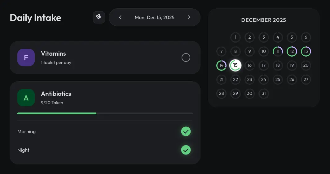 Medtracker Web App Interface